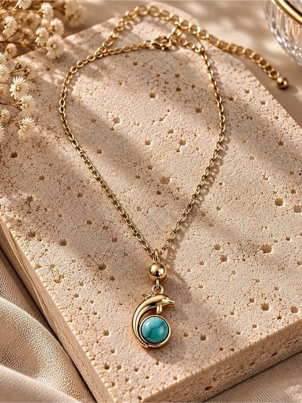 Gold-Tone Turquoise Pendant Necklace